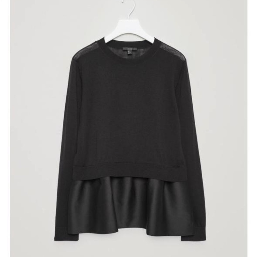 Cos merino wool crew sweater with peplum hem